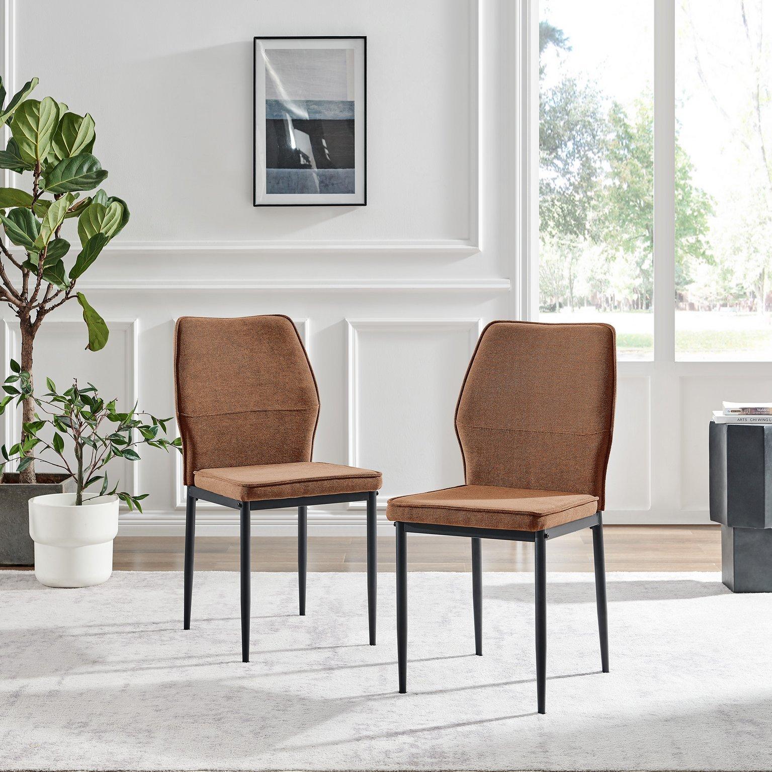 Set of 2 Riya Modern Fabric Dining Chair On Black Legs - Diamond Back - Minimalist Design